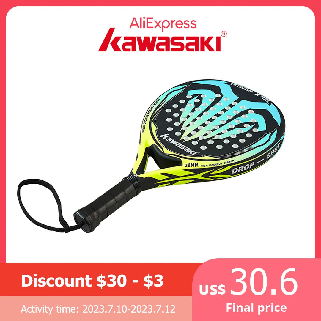 Kawasaki Padel Tennis Schläger aus Carbonfaser mit weichem EVA-Kern, inklusive Padel-Tasche und Hülle, Power Beach Tennis Padel
