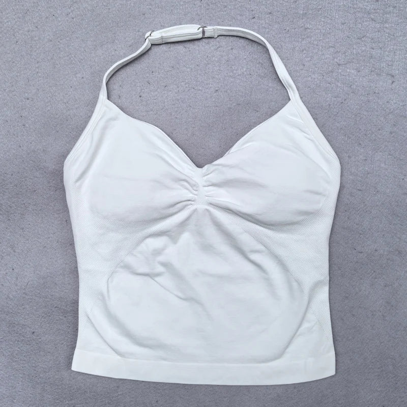 Verstellbares Sport-Neckholder-Oberteil Damen Rückenloses Gym-Top mit integriertem BH Yoga-Kleidung Ärmellose Shirts Workout-Outfits Tanktop