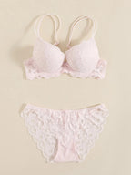 1 Set Elegantes Dessous-Set aus Spitze mit Stickerei und atmungsaktivem Stoff: Push-Up-BH, transparenter Schlüpfer mit tiefem Bund – das ultimative Valentinstagsgeschenk