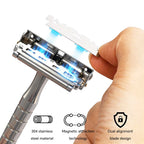 Shavcooo Glide Pro 4D Edelstahl Sicherheitsrasierer Umweltfreundlicher Dual-Halb-Rasierer für Herren und Damen Geschenkset mit Reiseetui