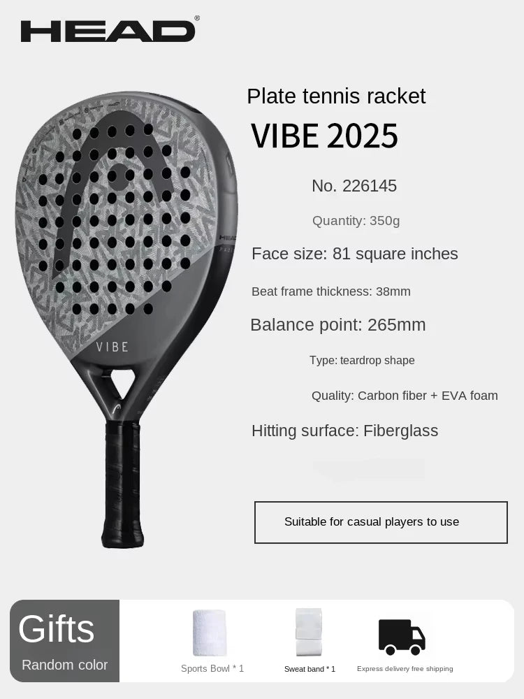 HEAD 2025 NEU Tennis-Padel-Schläger VIBE Serie Carbonfaser Eva Memory Flex Schaumstoffkern Padel-Tennisschläger Leichtgewicht