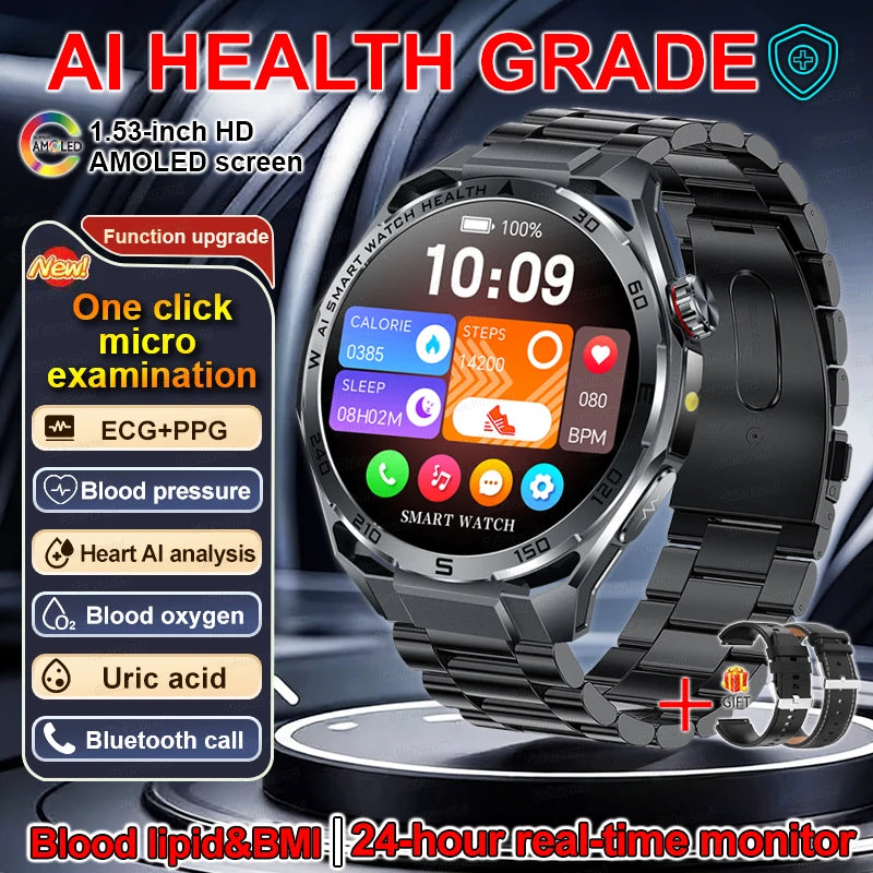 EKG High-End Gesundheits-Smartwatch Herren Blutdruck Lipide Blutsauerstoff Körperanalyse Harnsäure Gesundheitstracker Smartwatch Herren Damen