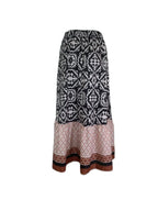 Damenrock mit elastischem Bund und Blumenmuster, großer Tellerrock, Boho-Midi-Rock im Patchwork-Stil, geeignet für Strand und Alltag