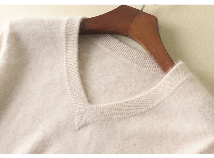 LHZSYY Men's 100% Mink Cashmere Large Size Sweaters Autumn Winter Solid V-neck Casual Knit Pullovers Men Long Sleeve Warm Jumper