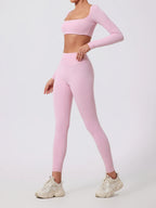Hearuisavy Summer Quick Dry Square Neck Activewear Women Gym Top Fitness Sports Crop Top Female Casual Long Sleeve Yoga Clothes