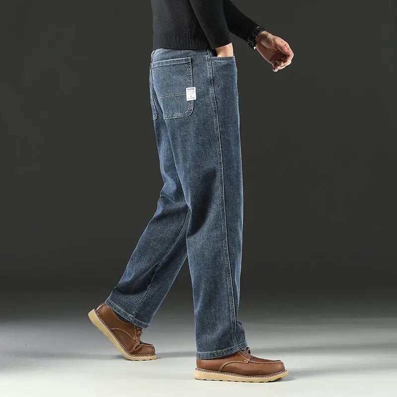 Herren Baggy Jeans Frühling und Herbst Lässige Gerade Stretch Vielseitige Weite Business Denim Hose Bequeme Loose Hose