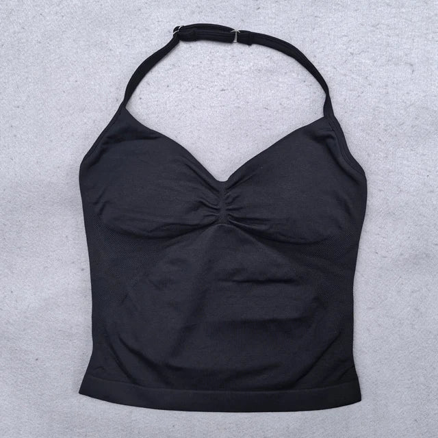 Verstellbares Sport-Neckholder-Oberteil Damen Rückenloses Gym-Top mit integriertem BH Yoga-Kleidung Ärmellose Shirts Workout-Outfits Tanktop