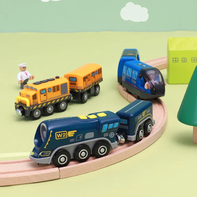 Batteriebetriebener Lokomotiven-Geldzug für Holzeisenbahnschienen, leistungsstarker Motor, elektrischer Schnellzug für Jungen und Mädchen als Geschenk