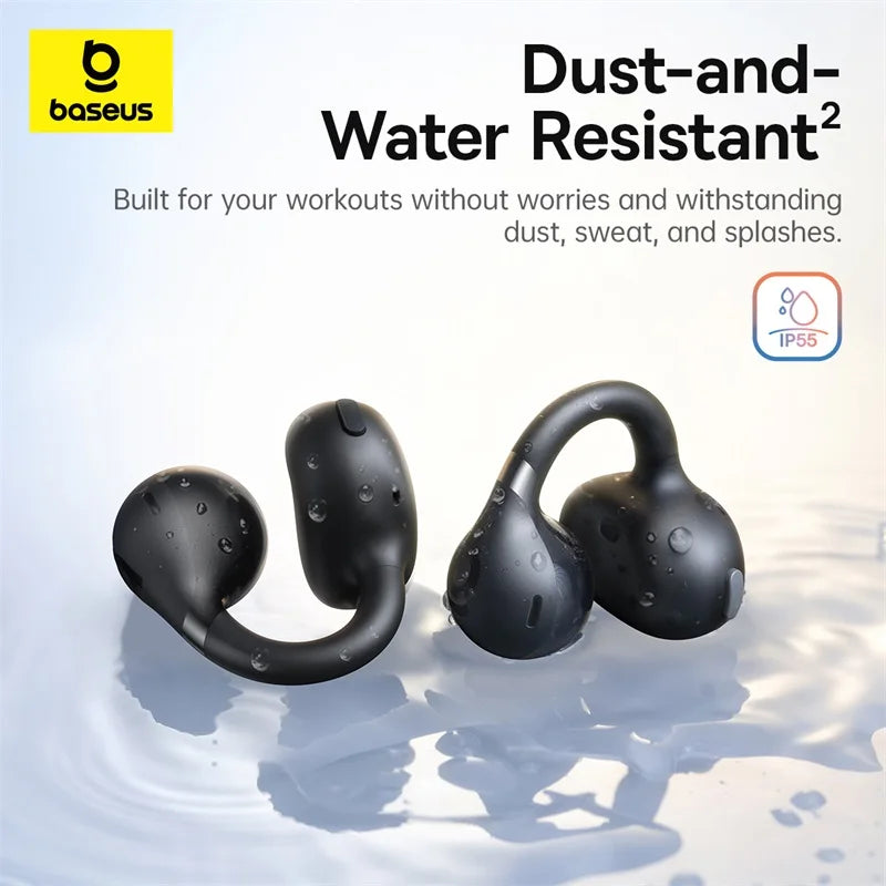 Baseus BC1 Ear-Clip-Ohrhörer Open-Ear Drahtlose Kopfhörer Bluetooth 6.0 Clip-On Sport-Kopfhörer 4 Mikrofone Super Bass IP55 Ohrstöpsel