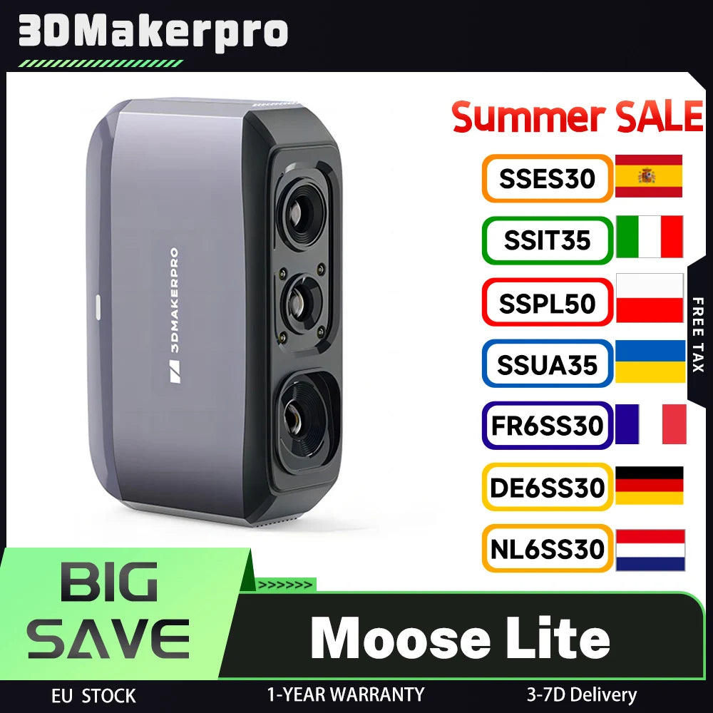 3DMakerpro Moose Lite 3D Scanner, 24-bit Color Camera, Al Visual Tracking,0.05mm Accuracy, 0.10mm Resolution, 10fps Frame Rate