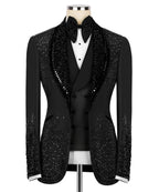 Luxuriöses Kostüm Herrenanzug 2-teiliges Set Strass Kristalle Schalkragen Maßgeschneiderte Hochzeit Slim Fit Smokings Blazer für den Bräutigam
