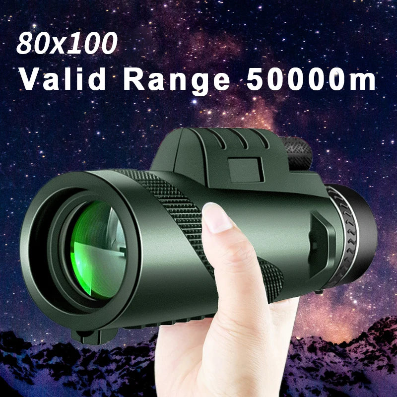 80x100 HD ZOOM Leistungsstarkes monokulares Teleskop Tragbares Fernglas Langstrecken-Teleskop Jagd Camping mit Stativ und Telefonclip