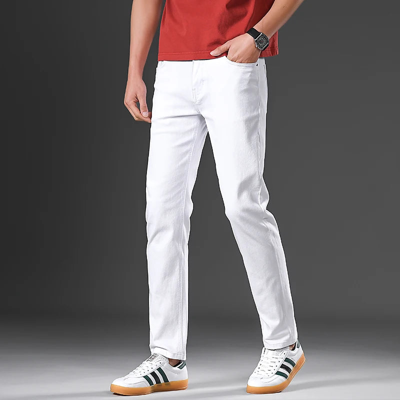 2026 98 % Baumwolle Elastische Baumwolljeans Herren Frühling Slim Straight Denim Hose Komfort Große Größe Koreanische Business Casual Hose