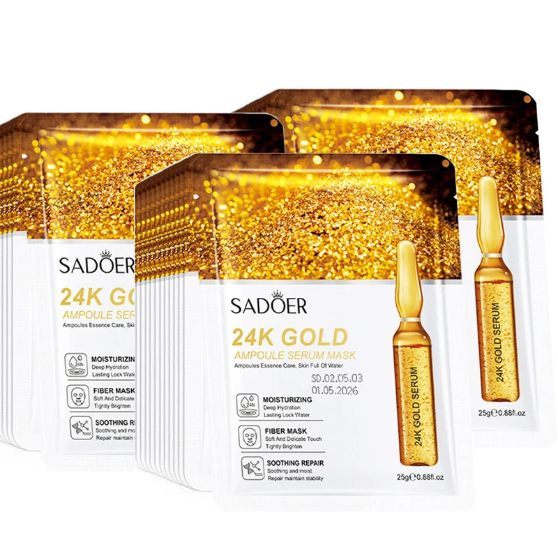 10 St. SADOER 24K Gold Vitamin C Hyaluronsäure Gesichtsmaske Feuchtigkeitsspendend Straffend Hydrierend Gesichtsmasken Hautpflegeprodukte