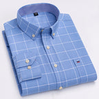100 % Baumwolle Oxford Herrenhemden Langarm Kariert Weich Regular Fit Festliches Hemd Tasche Sozial Bluse Herrenkleidung S-7XL
