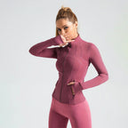 Women's Full-Zip Long Sleeve Yoga Jacket – Slim Fit Workout Jacket with Thumb Holes & Side Pockets, 5 Colors Available
