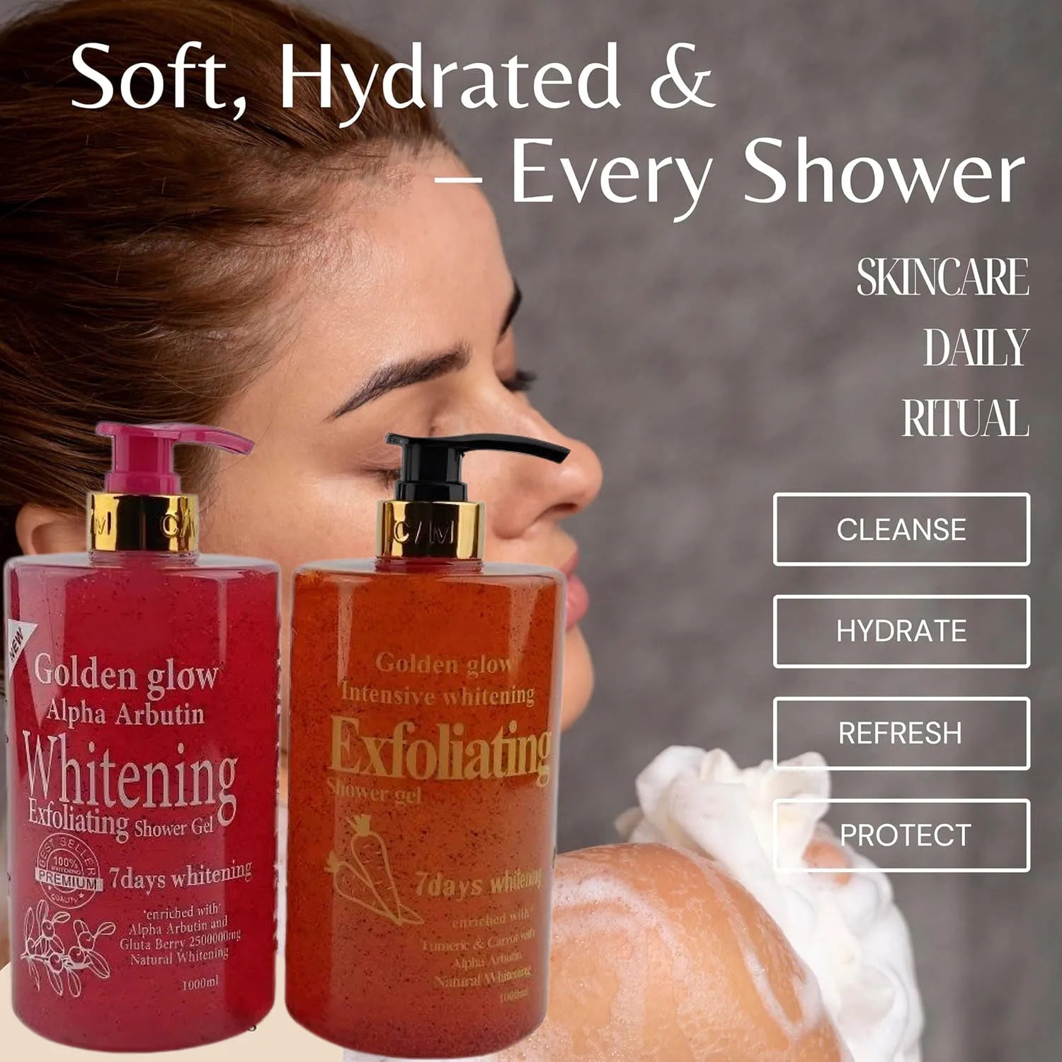7 Days Golden Glow Alpha Arbutin aufhellendes Duschgel – gleicht den Hautton sichtbar aus, spendet Feuchtigkeit und pflegt für strahlende Haut