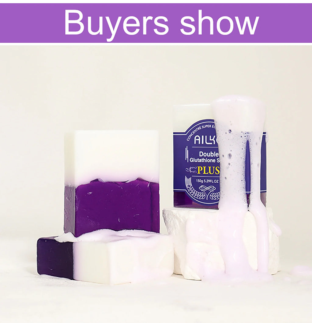 AILKE Double Glutathione PLUS Whitening Soap Bar, Reduce Dark Spots, Deep Clean Skin, Natural Lavender Scented for Face & Body