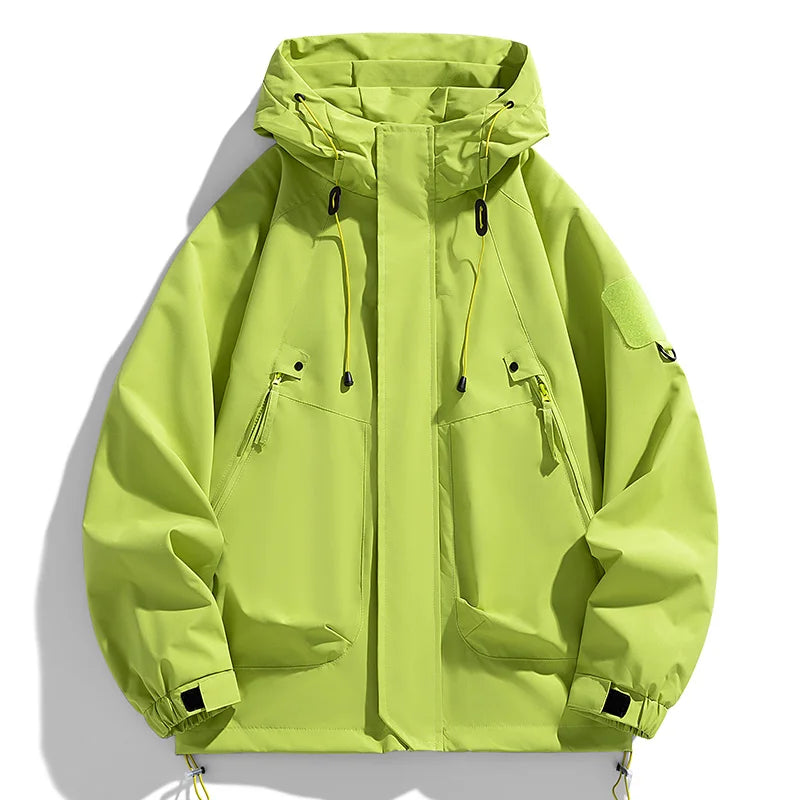 Windbreaker Herren Kapuzenjacke Reißverschluss Mantel Cargo Wasserdicht Schwarz Bomber Camping Loose Dünn Softshell Kapuzen-Wanderjacke Zweitbild
