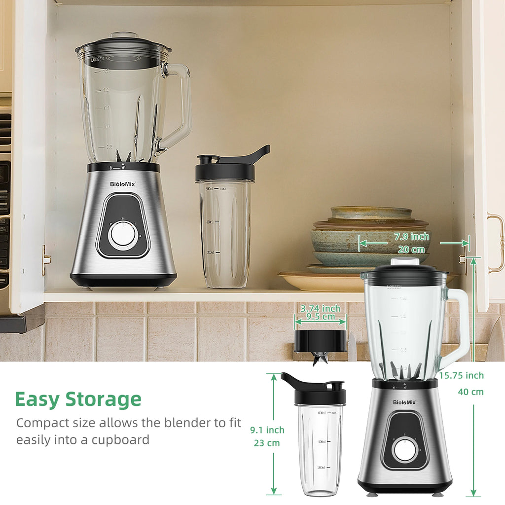 BioloMix Professional 1300W Standmixer mit 1,5L BPA-freiem Glaskrug, perfekt für gefrorene Smoothies und hausgemachte Saucen