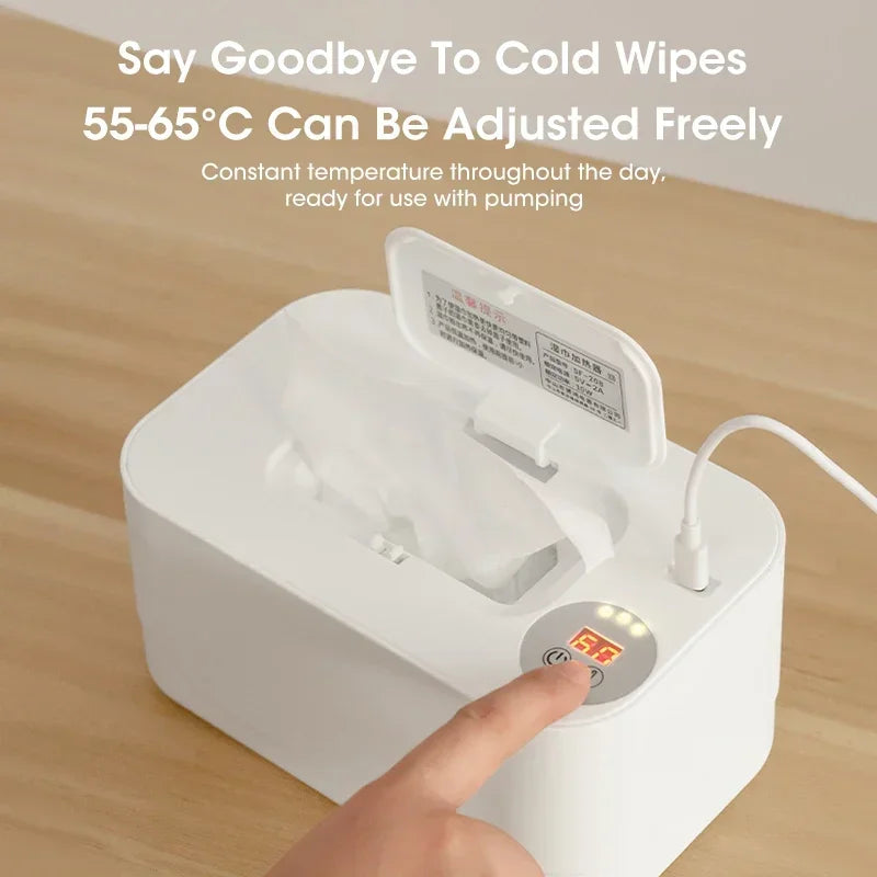 Baby Wipe Warmer Heater with LED Display, Wet Towel Dispenser Portable USB Charge Baby Wipe Warmer Napkin Heating Box Home/Car
