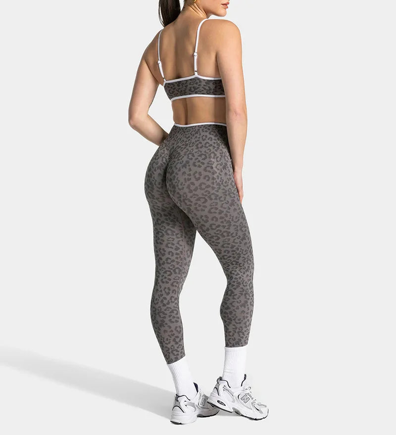 Teveo Eng anliegende, nahtlose Yoga-Leggings mit Leopardenmuster, hautfarbener hoher Elastizität, geeignet als Fitness-Laufhose