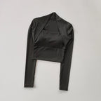 Fitness Brustkissen Sport Top Damen Langarmshirts Pra Speed Up Kurz Elegant Tanz Yoga Kleidung Kleiner Bund Gym
