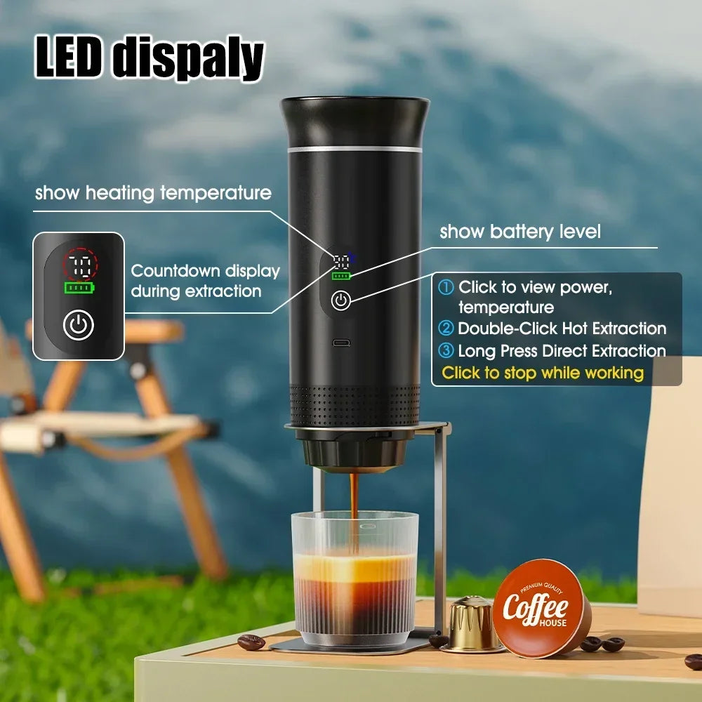 DENOKIN Tragbare Espresso-Kaffeemaschine mit Digitalanzeige, 3-in-1 Kapsel-Kaffeemaschine für Auto & Zuhause, Camping-Kaffeemaschine