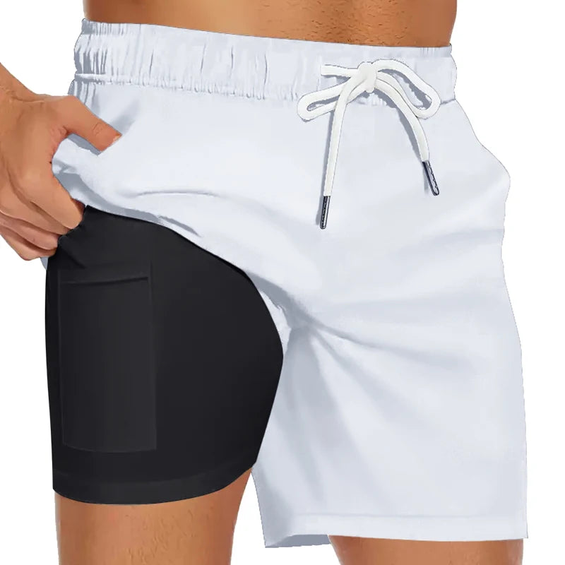 Herren-Badehose mit Kompressionsfutter, Handytasche, schnell trocknend, Badeshorts, Strandshorts, Bademode