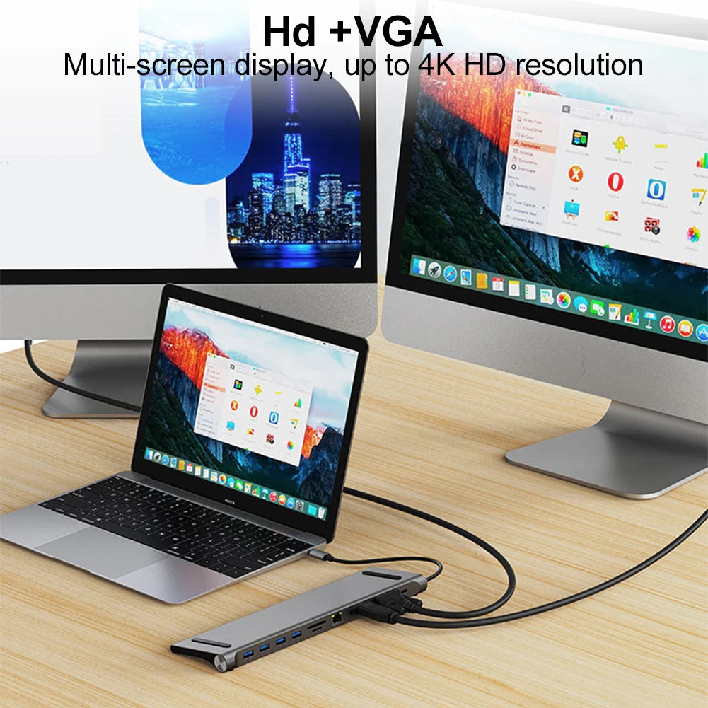 11-in-1 USB C Dockingstation mit 4K HDMI-kompatibel VGA Ethernet USB C Dock 100W PD SD/TF Audio Typ C Hub 1* USB 3.0 3*USB2.0