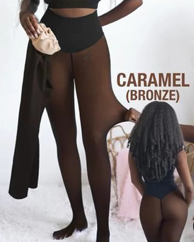 Einnaht-Fleece-Strumpfhose gefütterte Thermo-Leggings formgebender Kompressionsbund durchscheinende Strumpfhose transparente Fleece-Leggings große Größen