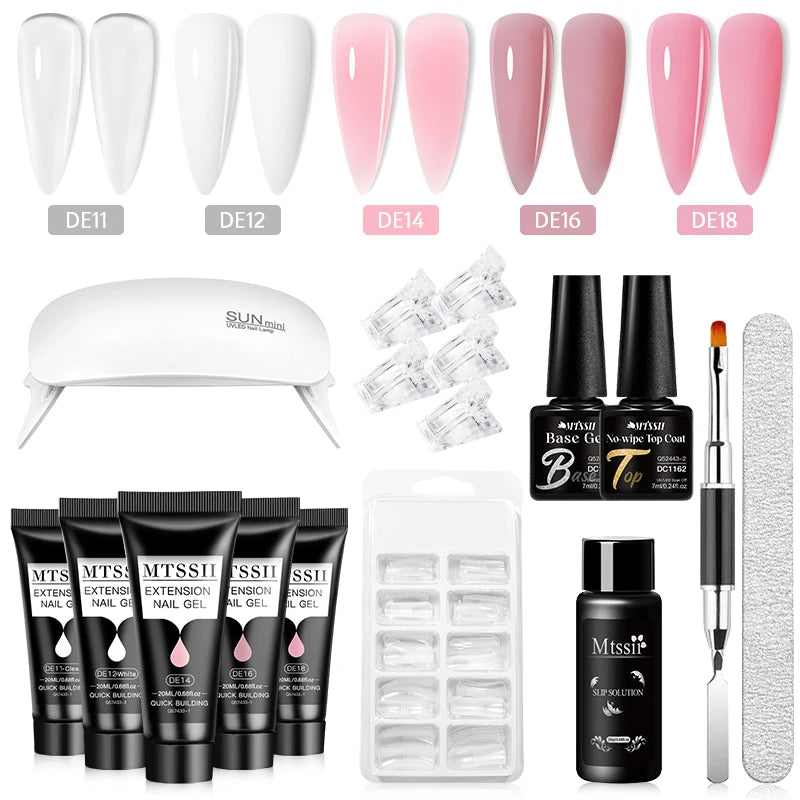 24-teiliges Set 20ml Poly Nail Extension Gel Kit Mini-UV-Lampe Versiegelung mit Basislack Überlack Professionelles Poly-UV-Nagelgel-Kit Starter-Kit