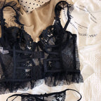 Heißer Verkauf Französisches sexy Dessous-Set für Damen, ultradünner transparenter BH und Höschen-Set, besticktes Spitzen-Form-Camisole-Unterwäsche-Set