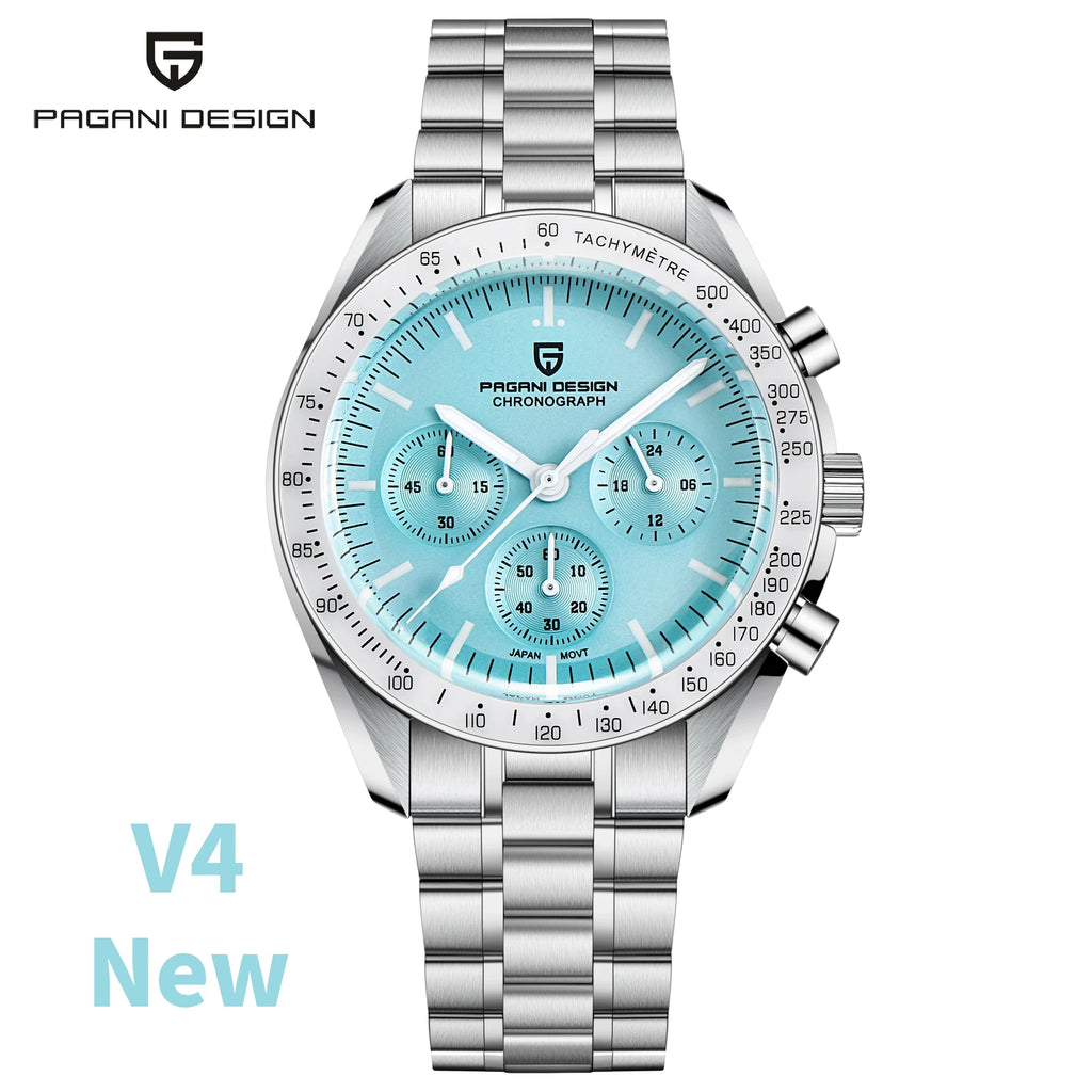 Neue PAGANI DESIGN Moon Men Uhr Retro-Luxus-Quarzuhren für Herren Edelstahl Sport wasserdicht Chronograph Herren+Mit BOX