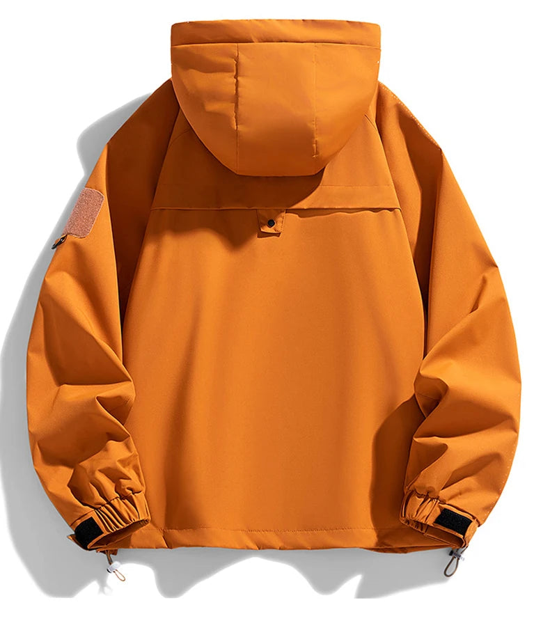 Windbreaker Herren Kapuzenjacke Reißverschluss Mantel Cargo Wasserdicht Schwarz Bomber Camping Loose Dünn Softshell Kapuzen-Wanderjacke