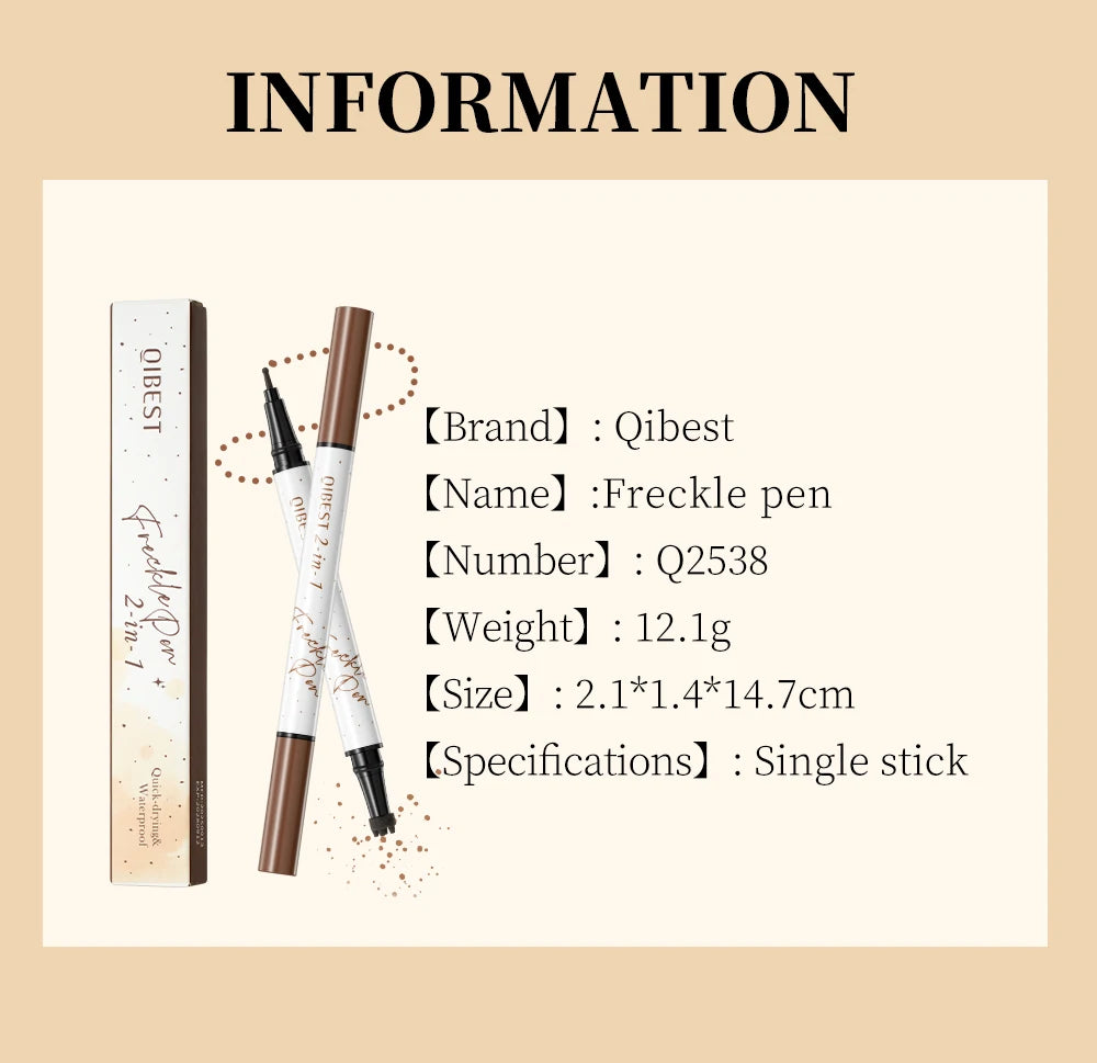 Qibest 2-In-1 Freckle Pen with Gourd-Shaped Head, Natural and Realistic, Sweat-Proof, Double-Ended Stamp Dot Pen Cosmetic Stick