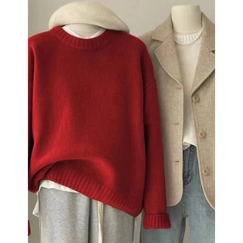 Weicher, wachsartiger Rundhals-Pullover aus 100 % reinem Kaschmir für Damen, lockerer Pullover, Herbst- und Winter-Kurzpullover