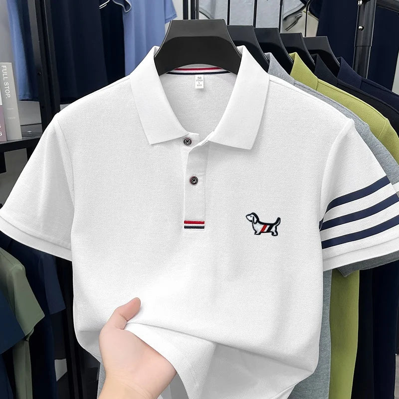 Luxusmarke Herren hochwertiges Kurzarm-Poloshirt Revers Stickerei Welpe Manschette Streifen T-Shirt Business Freizeit Herrenbekleidung