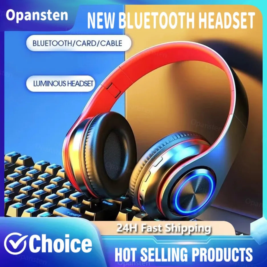 Headsets Gamer Kopfhörer Bluetooth Surround Sound Stereo Kabelloser Kopfhörer USB mit Mikrofon Buntes Licht PC Laptop Headset