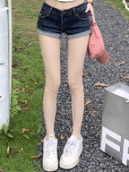 Sommer Neue Damen Koreanische Jeans-Shorts Hose Damen Niedrige Taille Elastische Slim Fit Hotpants Weibliche Sexy Dunkelblaue Hüftwickel-Jeans