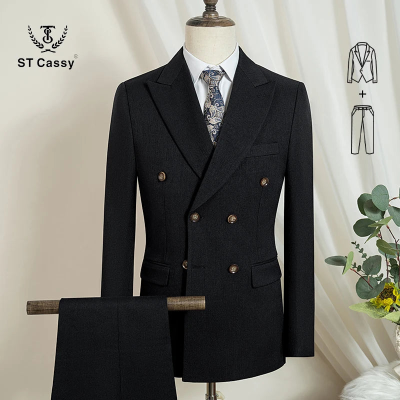 ST Cassy Dunkelblau Eleganter Herrenanzug 2-teiliges Set Moderne Hochzeitsanzüge für Herren Stilvoller Business-Büroanzug