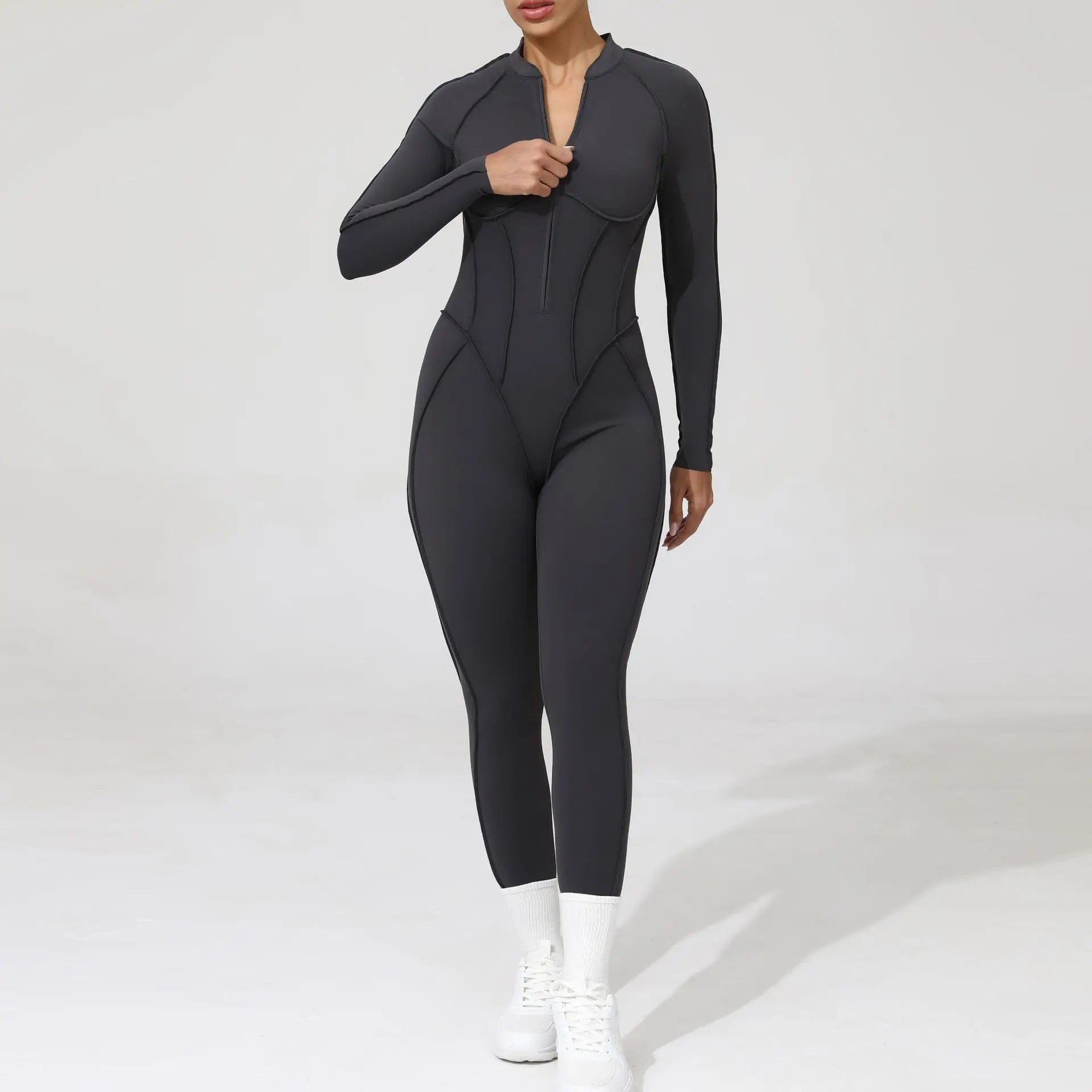 Damen-Trainingsanzug Fitness-Workout Sportkleidung Outfit Reißverschluss-Jumpsuit Yoga Fitness Overall Set Offene Rücken Bodysuits Anzug für Damen