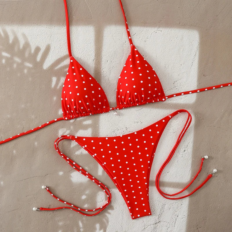 Sexy Micro-Bikini-Sets mit Perlenpunktdruck, Bademode 2026, Badeanzug für Damen, Strandkleidung, Damen Strand Sommer Bikini, zweiteiliger Badeanzug