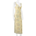 Kryptografischer Sommer Blumenmuster Plunge Maxikleid Outfits Sexy rückenfreie Feen Sonnenkleider Urlaub Strandmode Vestido Coquette