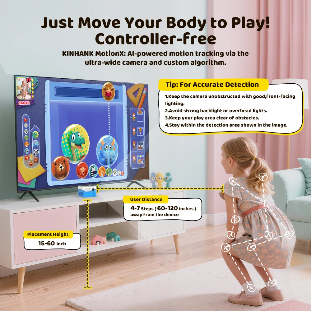 KINHANK MotionX Aktives Spielsystem für Kinder & Familien Videospielkonsole für fortlaufende Updates Kinderspielzeug für körperliche Aktivität im Innenbereich