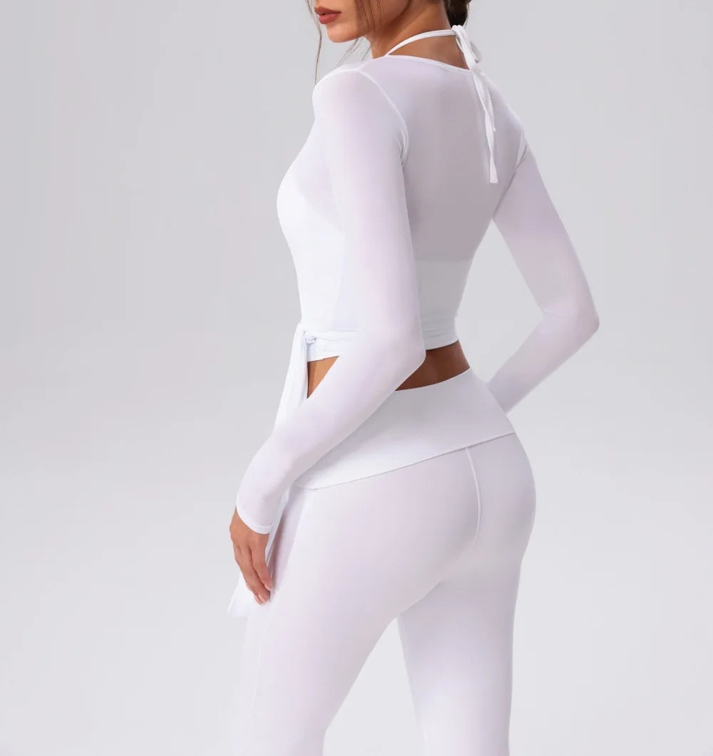 Yoga Sportshirt Blusen Pilates Crop Top Fitness Damen Langarm T-Shirt Oberteile Sweatshirt Sportbekleidung Damen Gym Yoga Kleidung