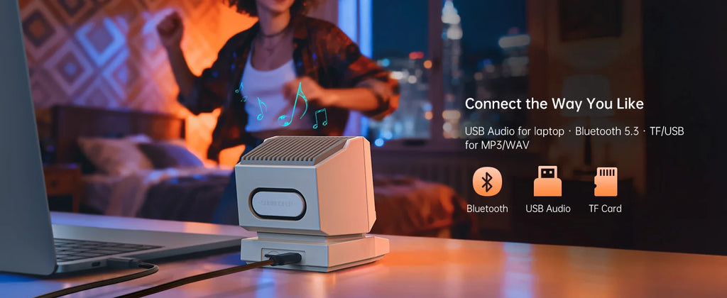 Divoom MiniToo Retro Bluetooth-Lautsprecher Tragbarer Pixel-Display-Musikbox Retro-Computer-Stil Lautsprecher Geschenk