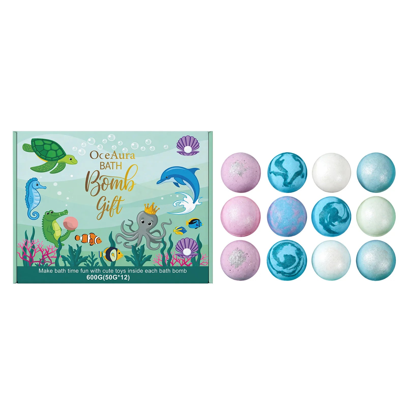 12er Badekugeln Set mit Überraschungsspielzeug, ätherischen Ölen, feuchtigkeitsspendender Hautpflege, Badespaß, sensorisches Spielzeug Geschenk für Jungen & Mädchen