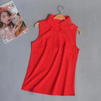 #2503 Damen Tops Und Blusen Ärmelloses Hemd Frauen Sommer Dünnes Weste Pullover Knopf Basic Top Chiffon Rot Weiß Schwarz Polokragen