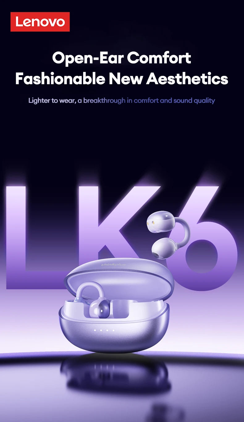 Lenovo LK6 Over-Ear Kabellose Bluetooth 5.4 Kopfhörer Klangqualität Rauschunterdrückung Ohrclip-Kopfhörer Lange Ausdauer Headsets
